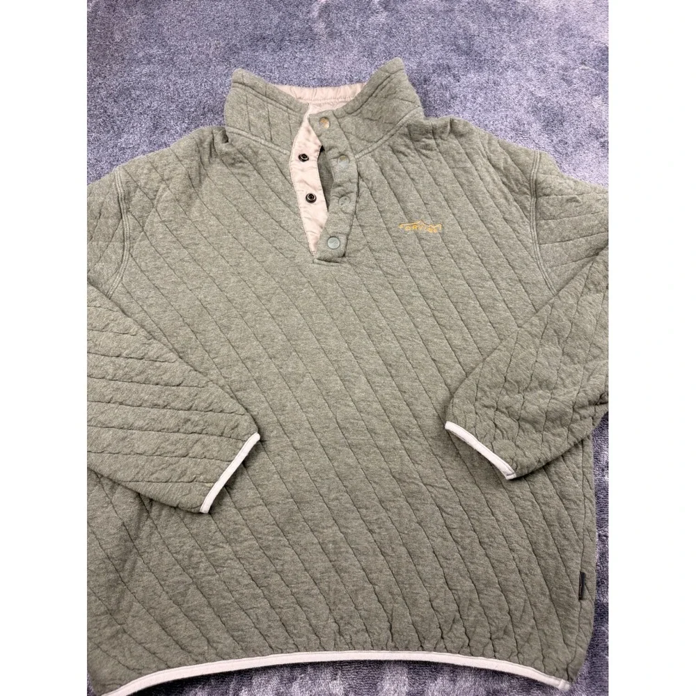 Orvis Trout Bum Mens Medium Quilted Snap Neck Pullover Sweater Sage Green Fishin
